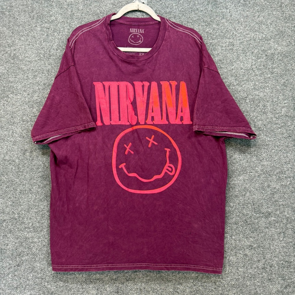 Nirvana Graphic Tshirt Mens 2XL Purple Smiley Face Logo Grunge Rock Band Tee
